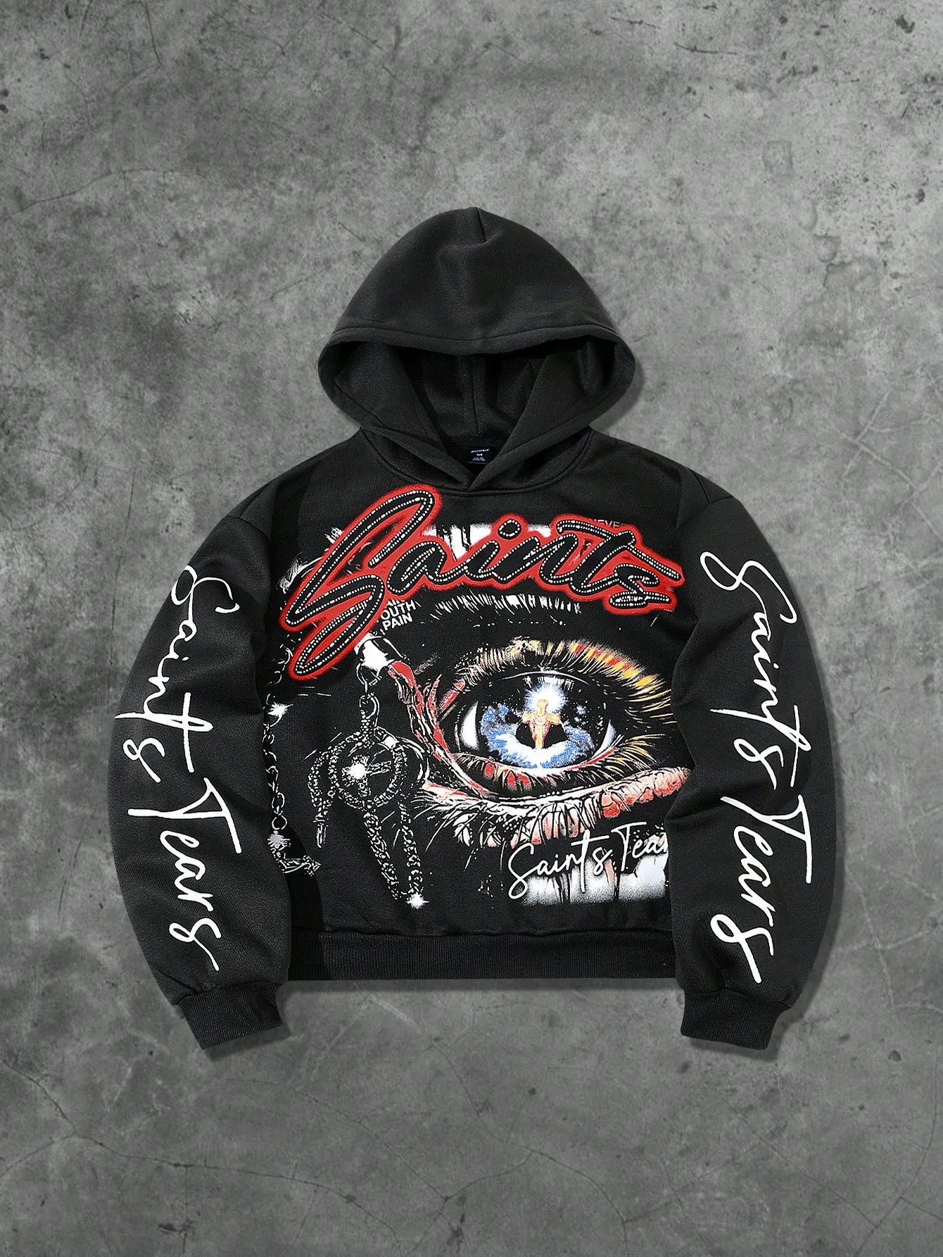 

Men's Street Style Hoodie with Graphic Eye Print, Casual Long Sleeve Top for Autumn Winter