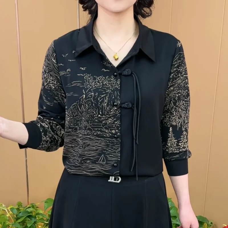 Modna koszula damska z długim rękawem, z nadrukiem, modna, dopasowana koszula, sukienka dla mamy, modny top.