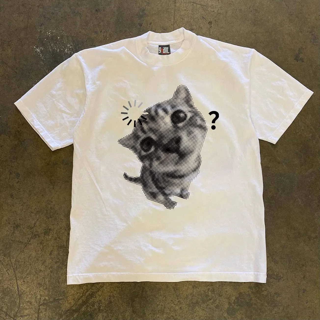 Unisex T‑Shirt Halftone Pixel Confused Loading Cat Graphic Street Outdoor Casual Short Sleeve Top