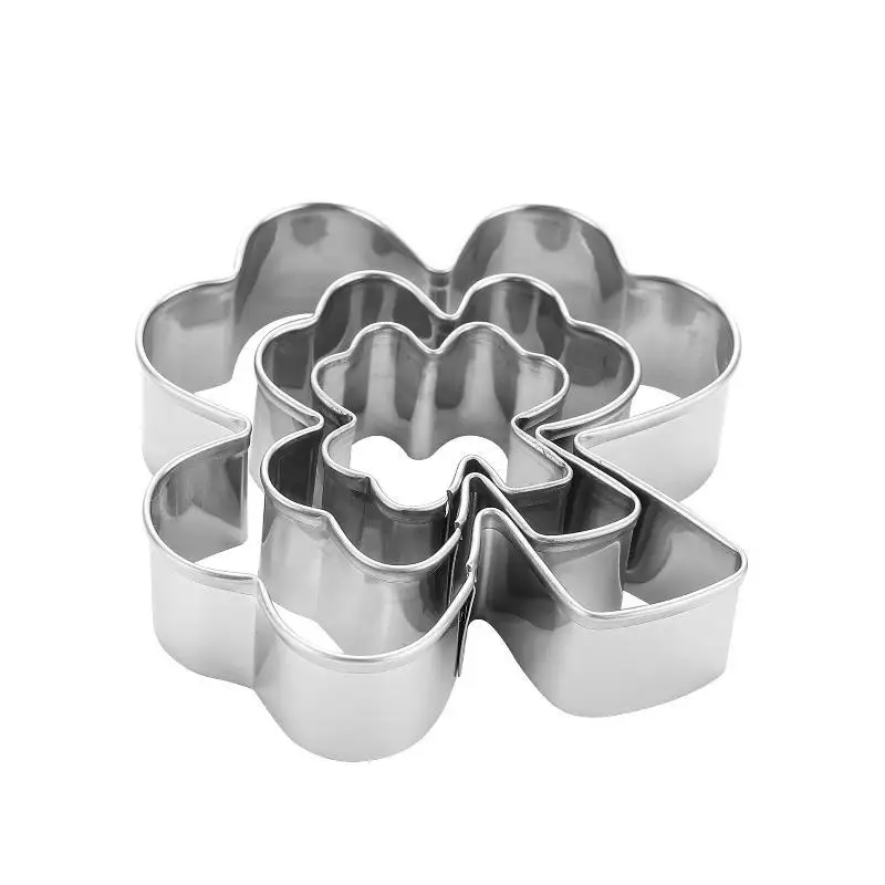 3pcs St Patricks Day Cookie Cutter Set Stainless Steel Clover Shamrock Fondant Mold For Baking