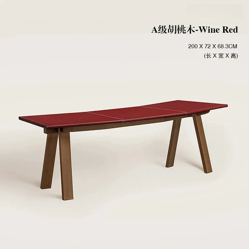 Solid wood curved saddle leather light luxury long desk, Italian minimalist high-end desk