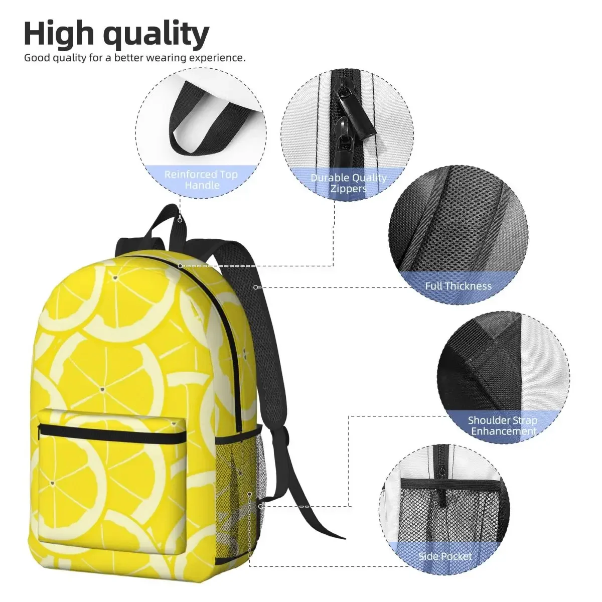 Playful Lemon Slices Backpack Student BookBag Children School Bag Laptop Shoulder Bags for Men Women