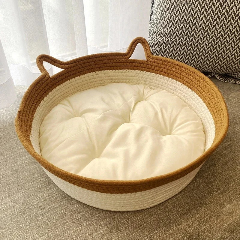 

Woven Rattan Cat Bed Large Scratching Nest With Plush Cushion Four Seasons Pet House Durable Mat For Indoor Cats Cozy Gift