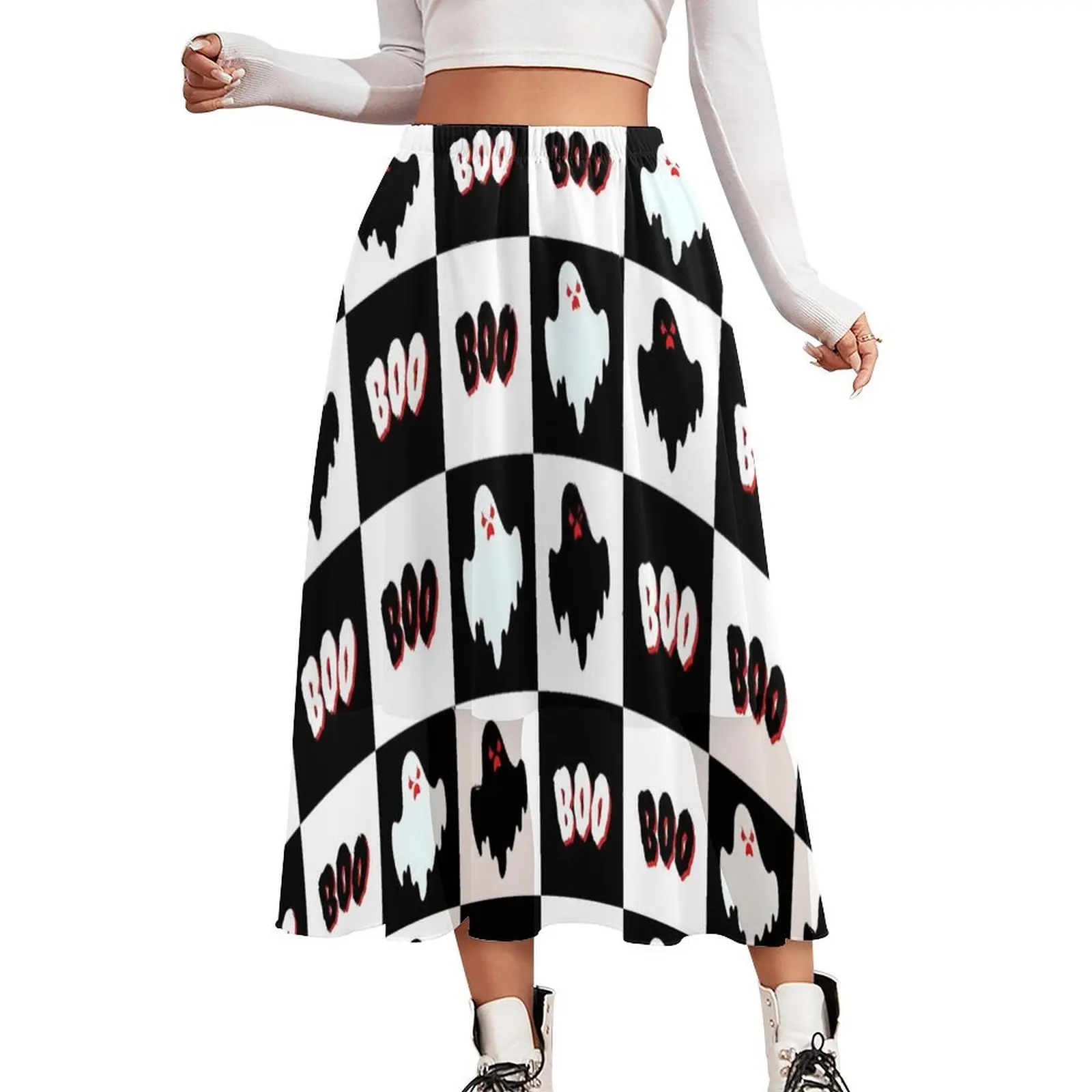 

BOO Ghost Skirt Cute Halloween Retro Long Skirts High Waist Design Korean Fashion A-line Skirt Big Size 3XL 4XL