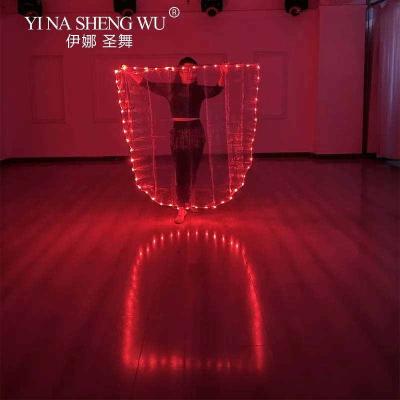 LED مضيئة الرقص العلم وعصا النسيج الأبيض مع التبديل أداء الدعائم الرقص الشرقي LED العلم ممارسة زي بالجملة #6