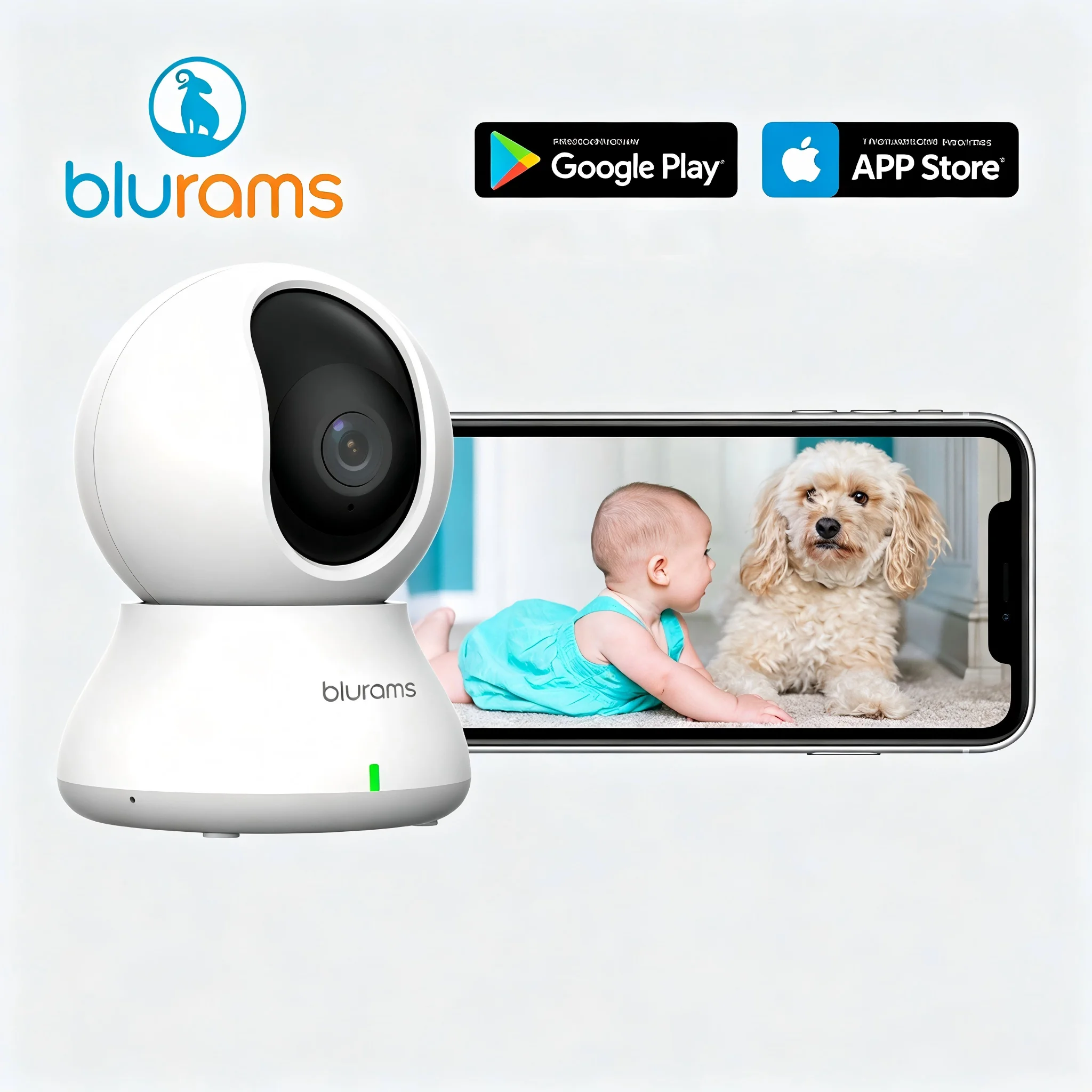 blurams 2K Night Vision Intelligent Home Camera,Two-way Talk, Motion/Sound Detection,Works withAlexa,PTZ Continous Recording,
