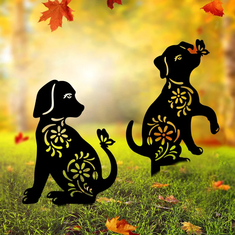 2DFactory direct metal painted ornaments, creative garden iron art landscape decoration, garden insert hollow dog ornament