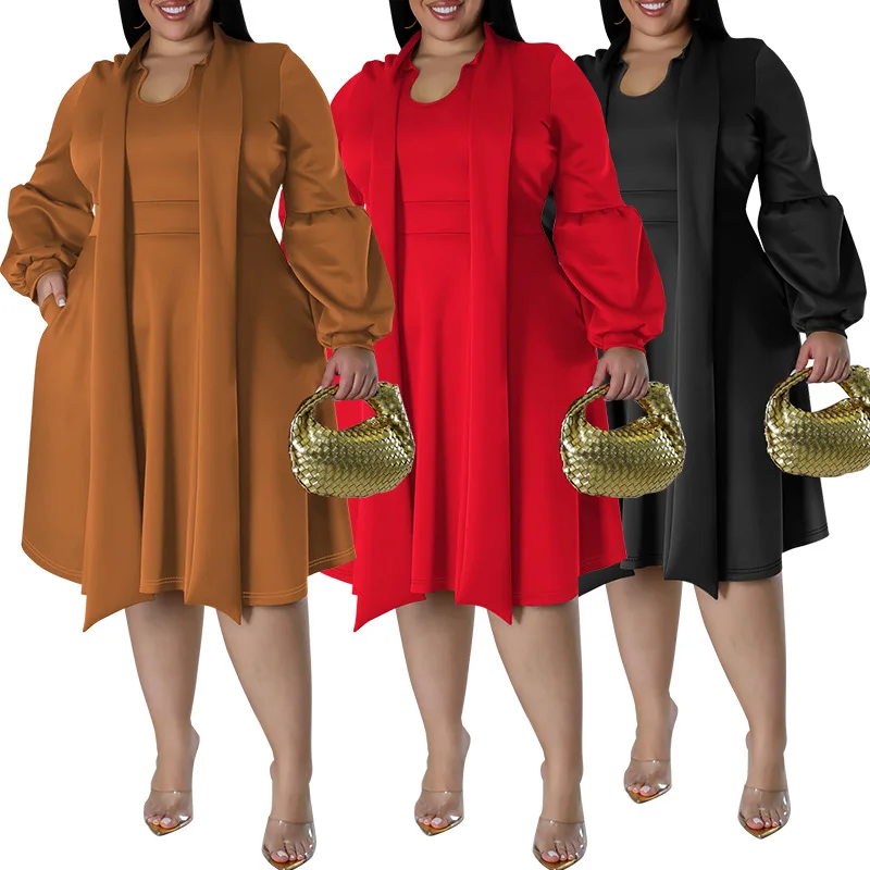 

XL-5XL Plus Size African Dresses for Women Autumn Winter Elegant African Long Sleeve O-neck Midi Dress Dashiki African Clothes
