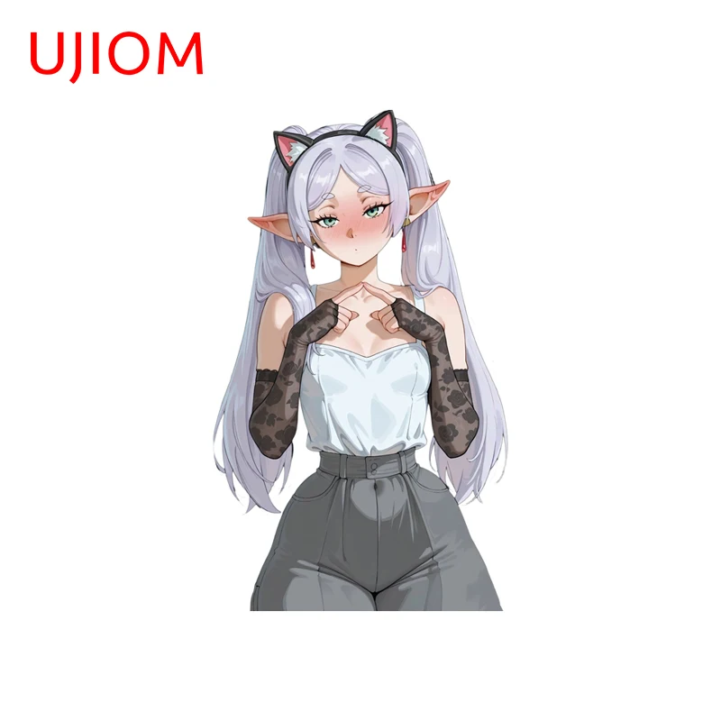UJIOM Shy Blushing Frieren Wall Sticker Delicate Popular Anime Figure Computer Case Decal Unique Bedroom Wardrobe Bathroom Decor