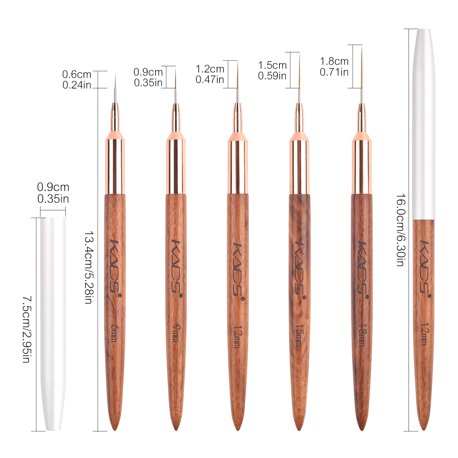 5Pcs KADS Wood Handle Nail Liner Brush Brown Round Painting Drawing Lines Stripe Flower Pen DIY Painting Nail Brush