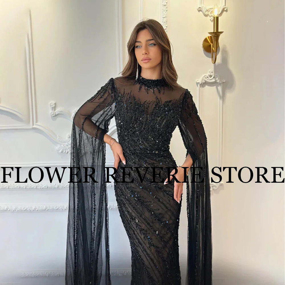 Высокое качество по индивидуальному заказу, простые классические изысканные сетчатые бисерные плиссированные рюши, длинные платья трапециевидной формы с высоким воротником, вечерние платья