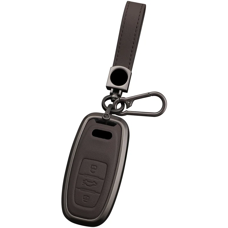 Zinc Alloy Leather For AUDI A6 S6 RS6 C5 C6 C7 4F S line Car Key Case Cover Shell Protected Keychain Bag Car-Styling Accessories