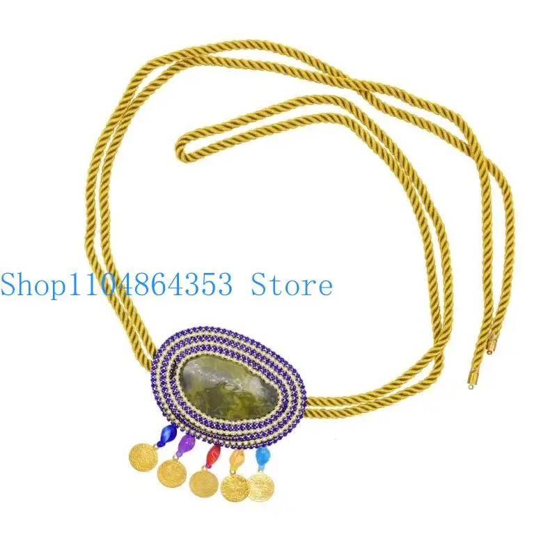 

652F Bohemian Adjustable Rope Waist Chain with Rhinestones for Women Perfect for Beach and Festival Outfits