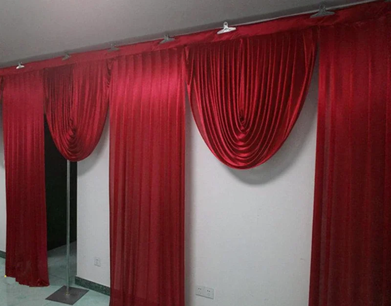 

10FT Long Stylist Designs Burgundy Color Wedding Swags Backdrop Party Celebration Stage Background Swags Ice Silk Wall Drapes