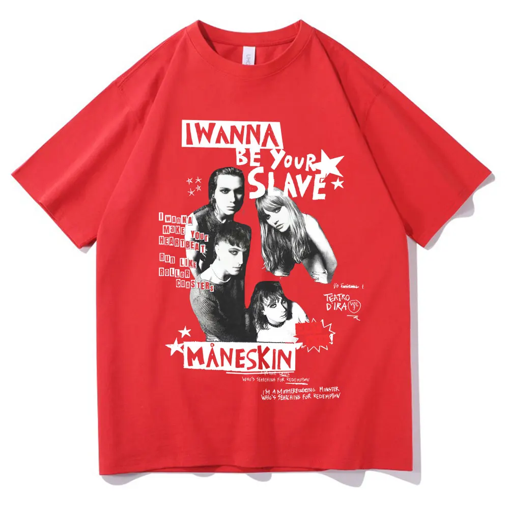 Chcę być twoim niewolnikiem Maneskin T-Shirt włoski zespół rockowy T-Shirt męski damski Vintage Hip Hop za duże letnie koszulki uliczne męskie
