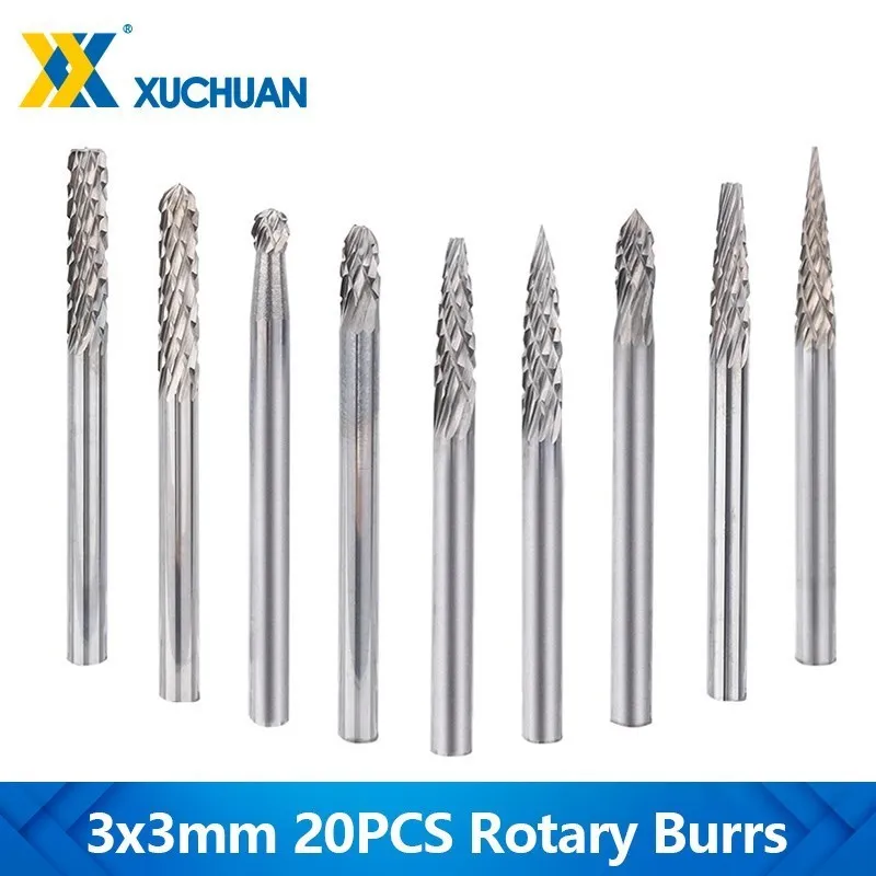  Tungsten Carbide Rotary Burrs 3x3mm Rotary Tools Accessories Singe Cut and Double Cut Rotary Files