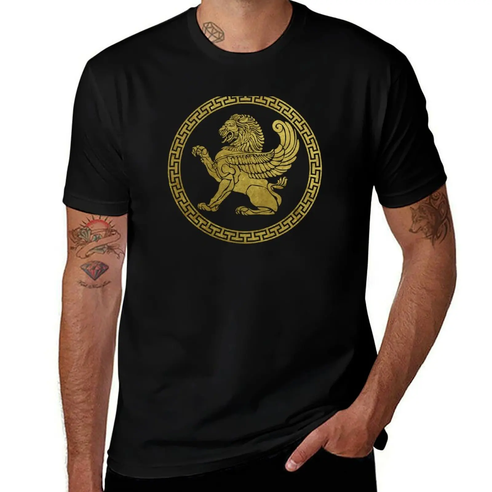 

Greek Winged Lion Emblem T-Shirt cotton tshirt 100% t shirts for man slim fit