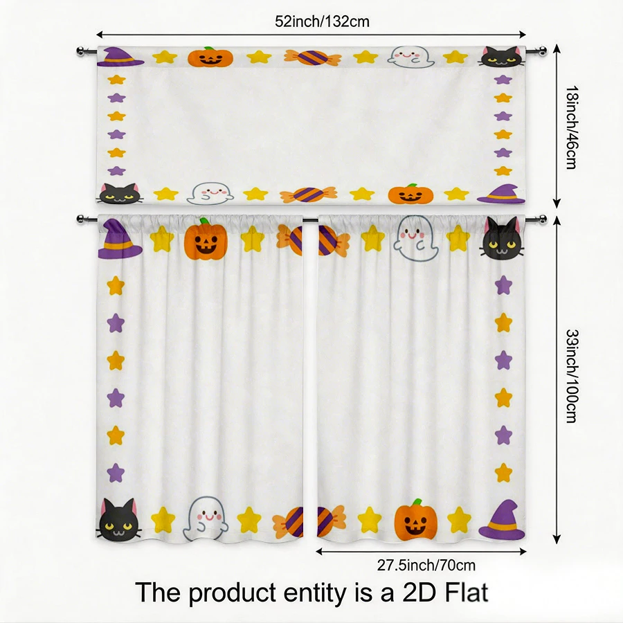 Halloween Fall Kitchen Curtains, Star Border Pumpkin Ghost, Digital Print, Kitchen Dining Room, Rod Pocket Polyester, Home Decor