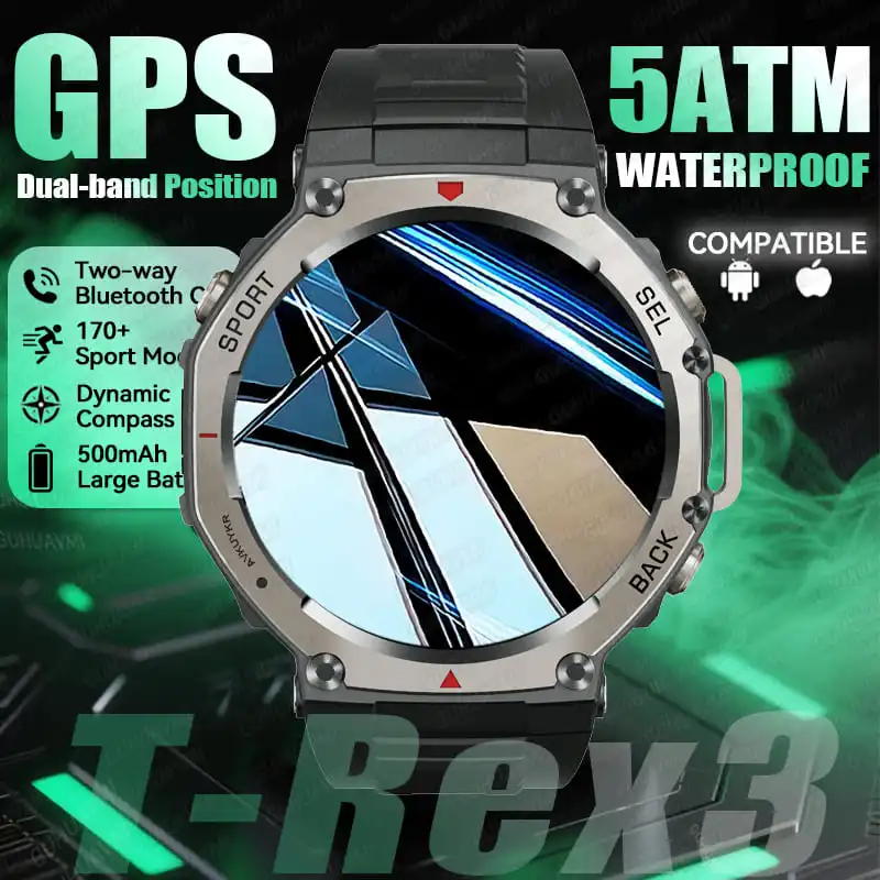 

2025 военные встроенные GPS умные часы для мужчин 5ATM водонепроницаемый компас барометр альтиметр Bluetooth вызов спортивные умные часы для IOS