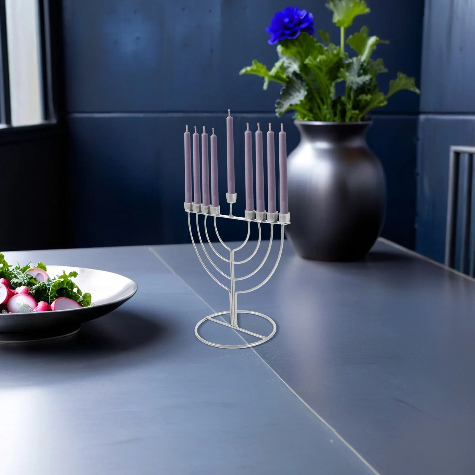 

Hanukkah Holder 9-Branch Jewish Menorah Alloy Vintage Candelabrum For Tabletop Religious Festival Decor Desktop