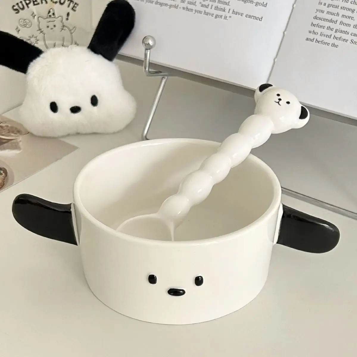 With Handle Pet Dish For Dormitory Noodle Korean Cute Dog Shaped Salad Bowl Spoon Set Ceramic Soup Bowl - view 2