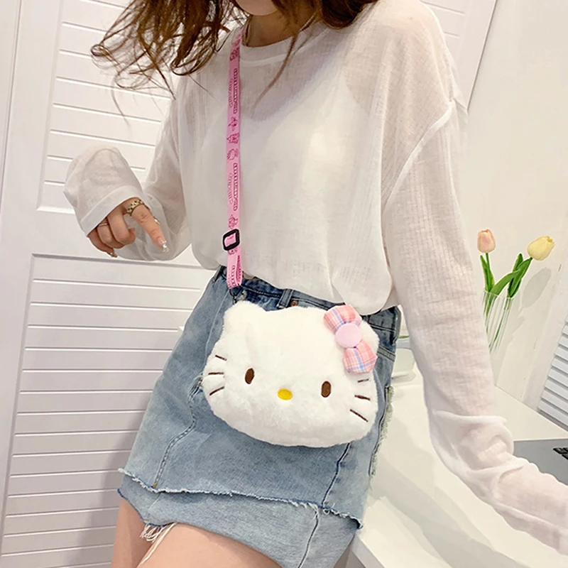 

Sanrio Hello Kitty Anime Mini Shoulder Bag Kawaii Cartoon Messenger Plush Bags Earphone Storage Bag for Girl Kids Cute Rucksack