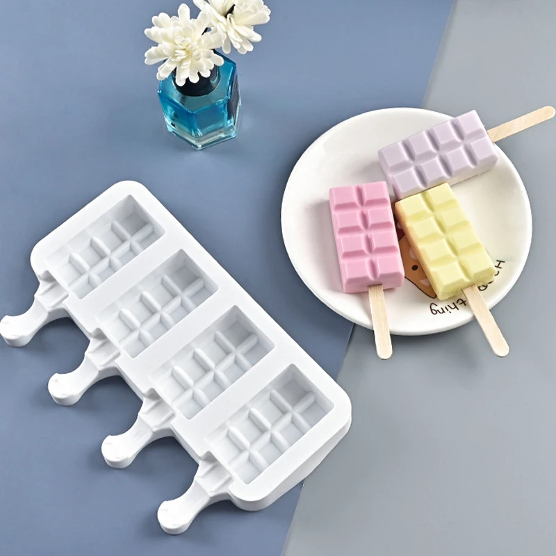 Silicone Popsilce Mold Rectangle Plaid Ice Cream Mold with 12 Pieces Sticks