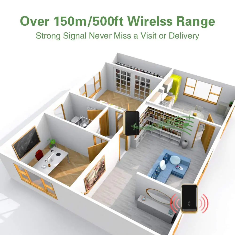 Bezprzewodowy dzwonek do drzwi 150M zdalnie sterowana wodoodporna, 36 dzwonków dzwonek recepcyjny, sygnał alarmowy inteligentny dzwonek pogotowia ratunkowego