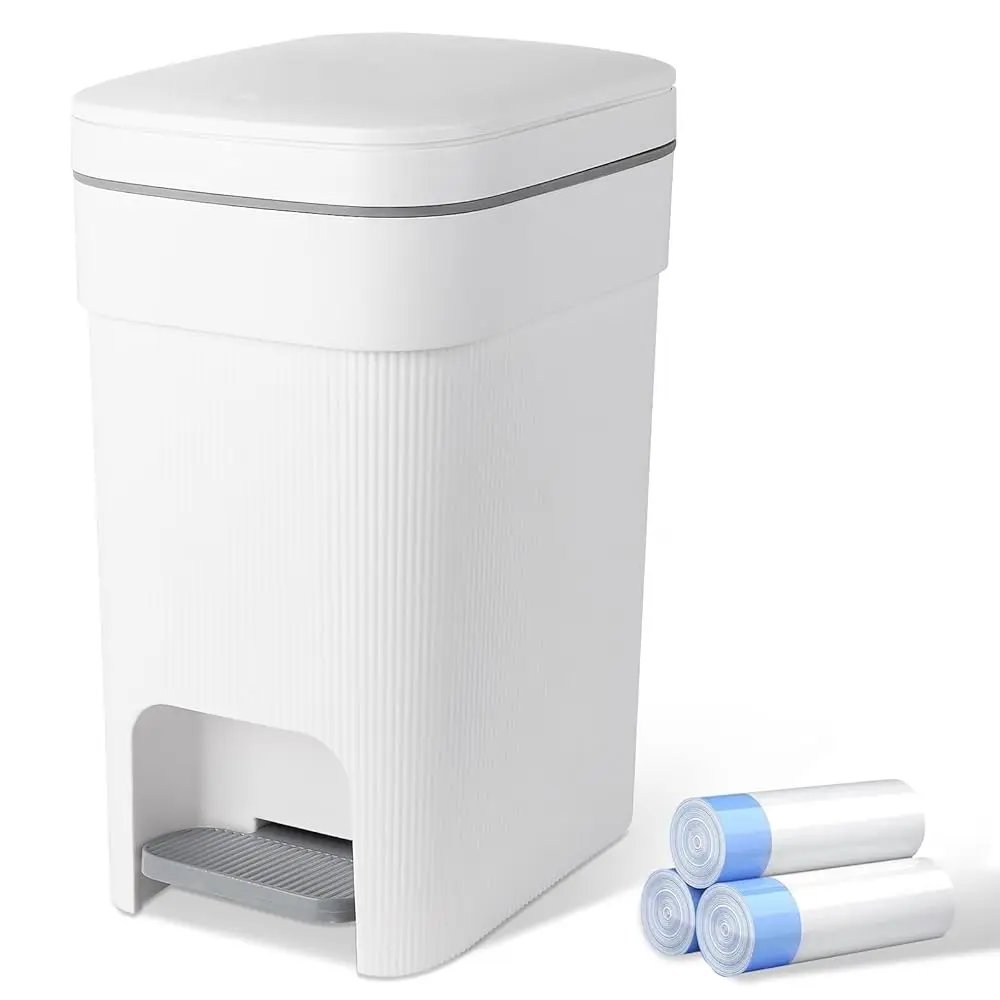 

Small Bathroom Trash Can with Lid Soft Close, 4 Gallon Step Garbage Can Slim Trash Bin Wastebasket for Kitchen Bedroom Offic