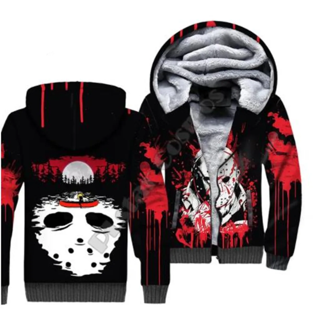 

Fashion winter men's plush hoodie Halloween horror movie 3D printed zipper plush hoodie neutral street casual plush jacket