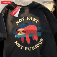 Not Fast Not Furious Cute Sloth Male T Shirts Hip Hop Crewneck Short Sleeve Summer Cotton Tops Casual Sweat Oversized T-Shirts