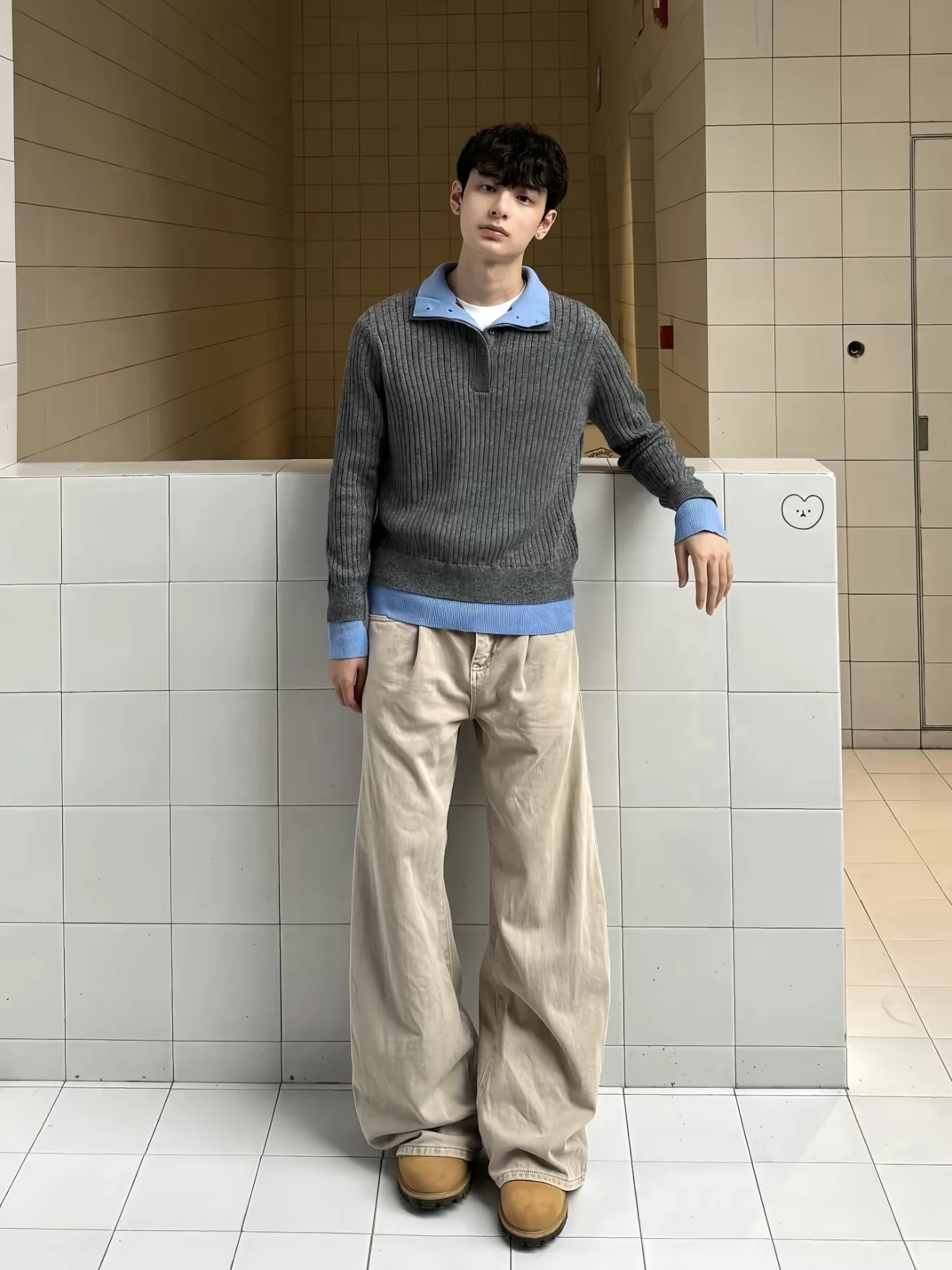 الأمريكية Sle اللون بلو محبوك سترة الرجال الخريف الشتاء كسول عادية تنوعا Knowl سترة طبقة مزدوجة طوق #5