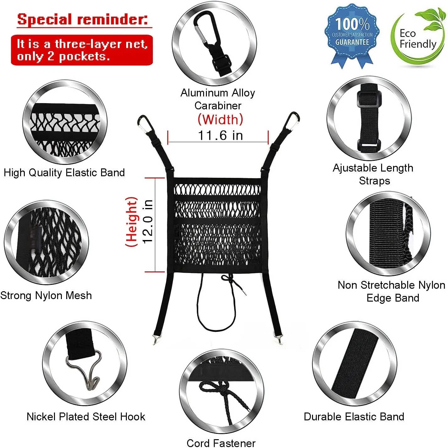 Car Mesh Organizer, Seat Back Net Bag, Barrier of Backseat Pet Kids, Cargo Tissue Purse Holder, Driver Storage Netting Pouch