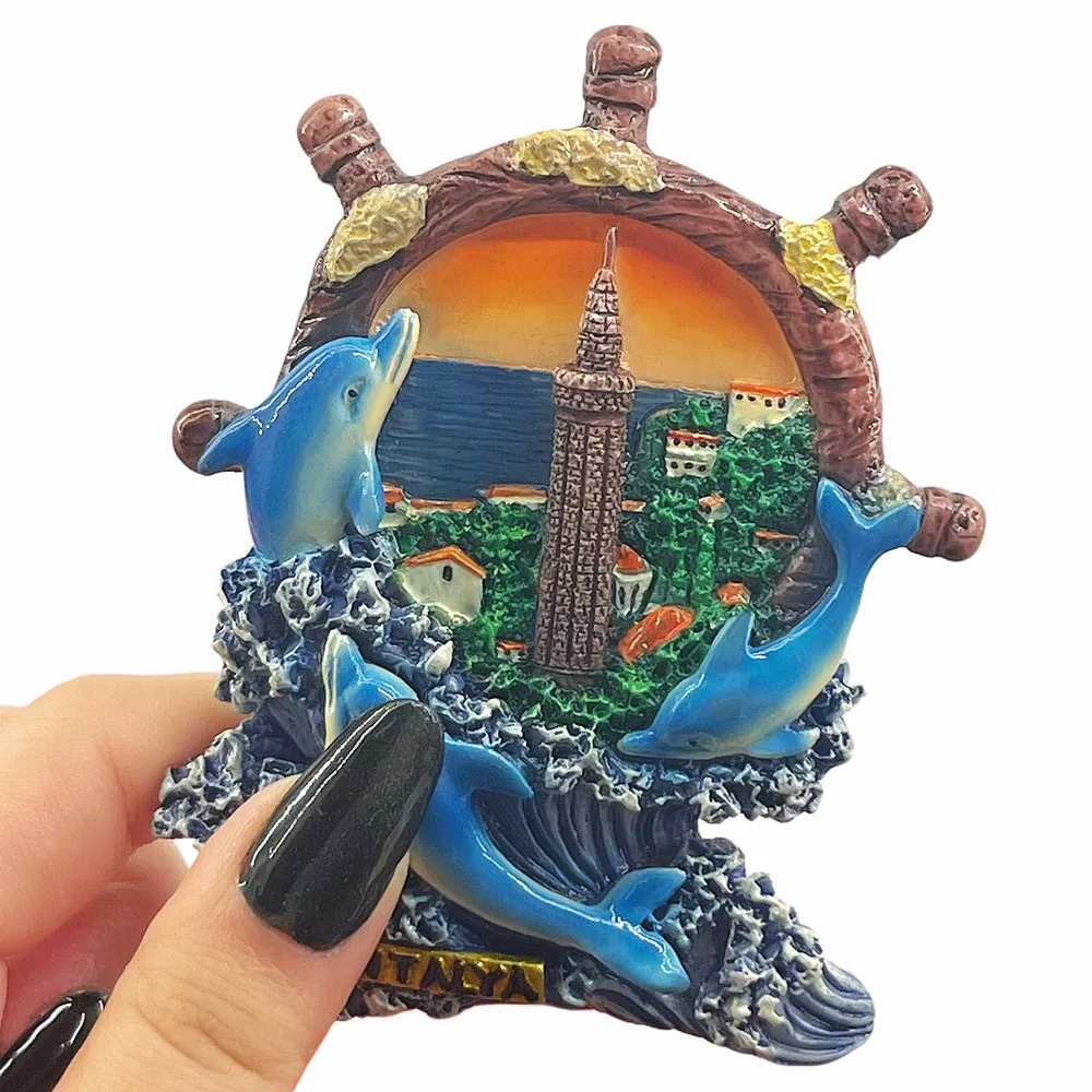 Turkey Dolphin & Sea Turtle 3D Fridge Magnet, Resin Mediterranean Marine Souvenir, Gift & Collectible