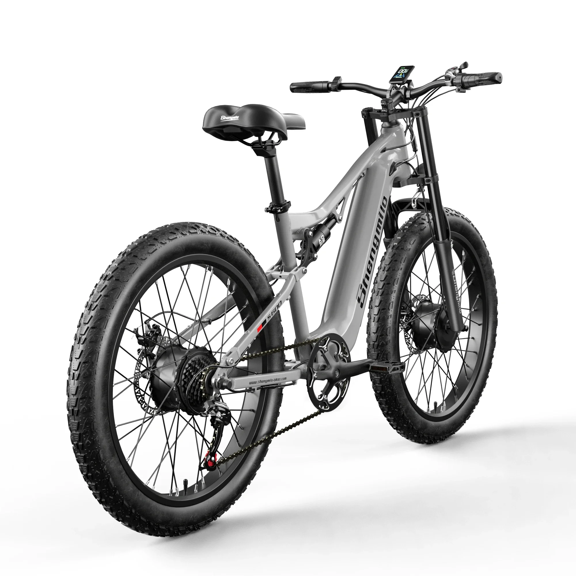 Shengmilo S600 الكبار 2000 واط دراجة كهربائية للرجال E-Mountain ebike مع محركين، بطارية 48V840WH، 26 "دراجة كهربائية بإطارات سميكة
