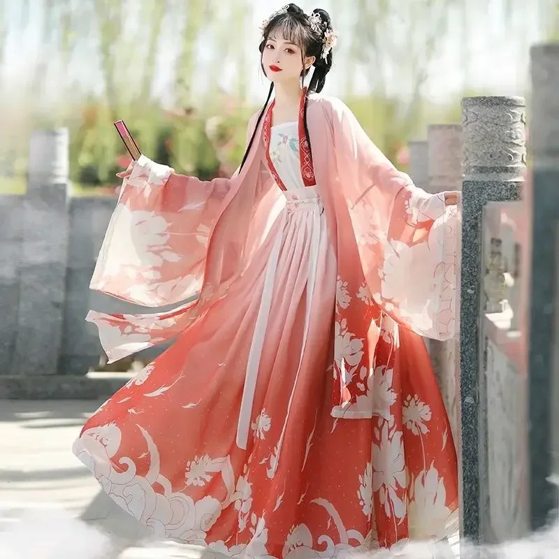 Hanfu Green Red Summer Costume Woman Chinese Traditional Ancient Dress Oriental Princess Dress Elegance Tang Dynasty Dance Wear