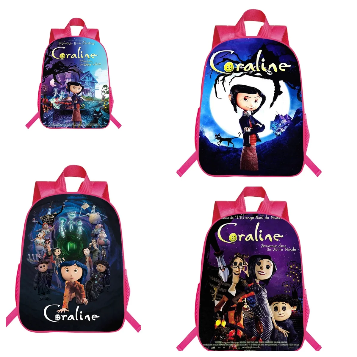 

Mochila Coraline Pink Backpack Womens School Casual Backpacks Cartoon Pattern Zipper Bagpack Childlike Lovely Breathable Bag