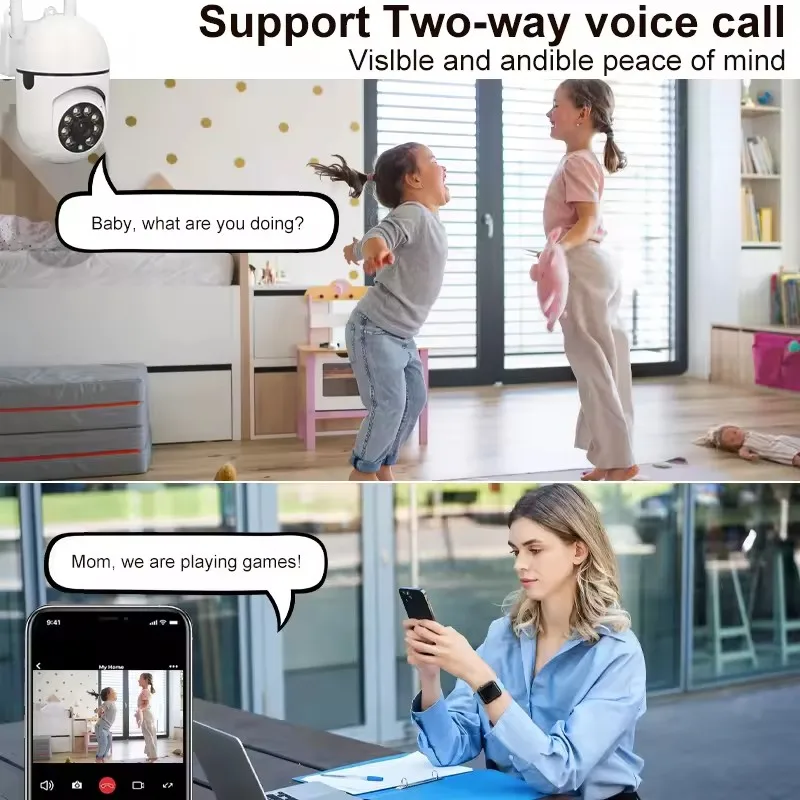 2MP WiFi Camera Home PTZ IP Camera Color Night Vision Audio Wireless Surveillance Camera Automatic Home Tracking Security CCTV C