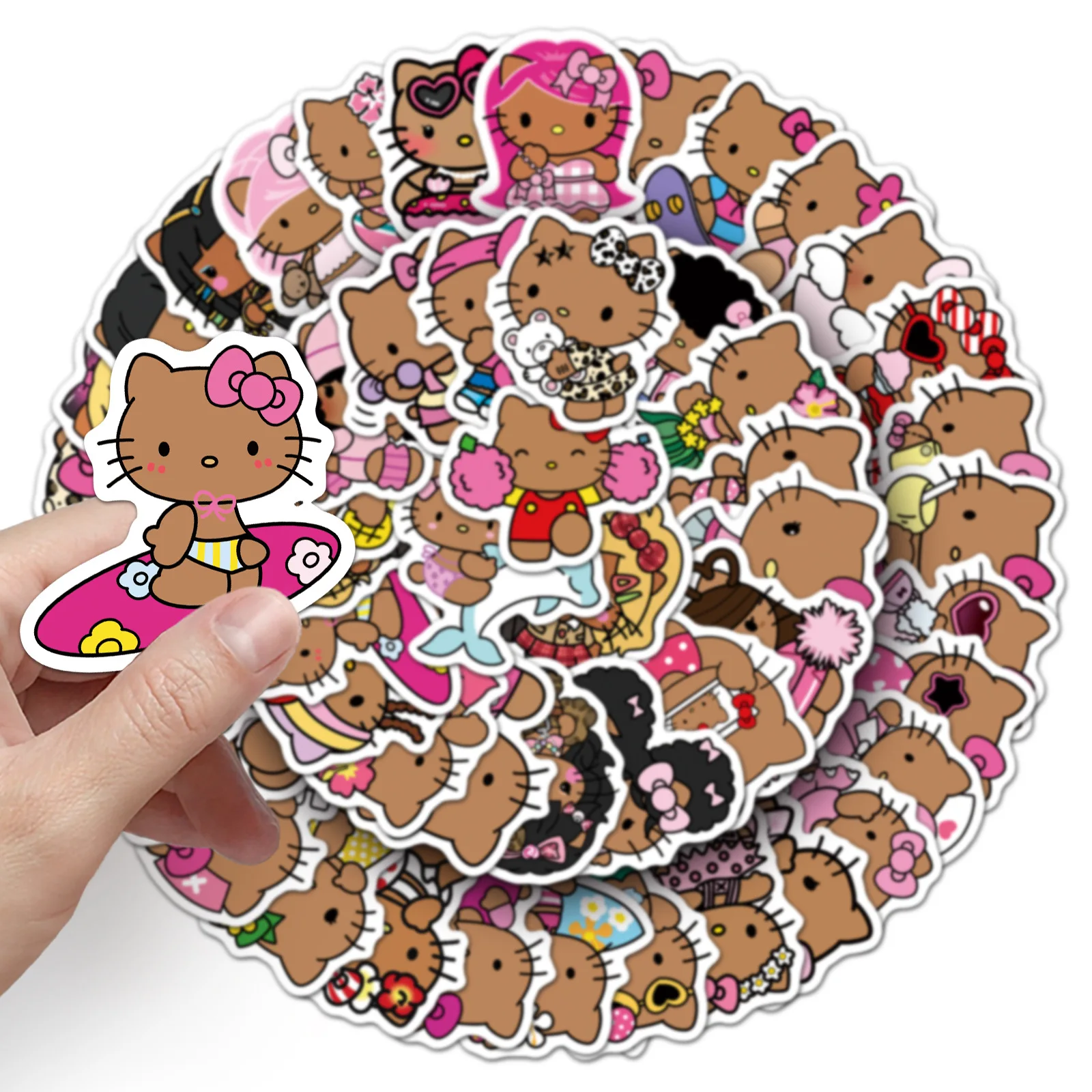 50 pezzi di cartoni animati neri HelloKitty adesivi bagagli chitarra valigia tazza d'acqua laptop telefono diario adesivi cartoni animati giocattoli decalcomanie