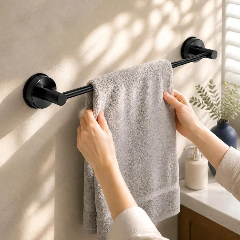 Stainless Steel Towel Bar Adjustable Wall Mount Towel Holder Rust Resistant Corrosion Resistant Suction Cup Towel Bar Shower