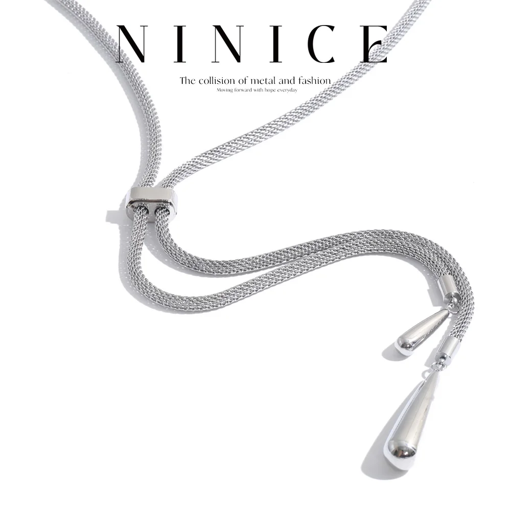 NiNice Adjustable Pull Slide Y Stainless Steel Chain Necklace Stylish Sweater for Autumn Winter Women Jewelry Wholesale