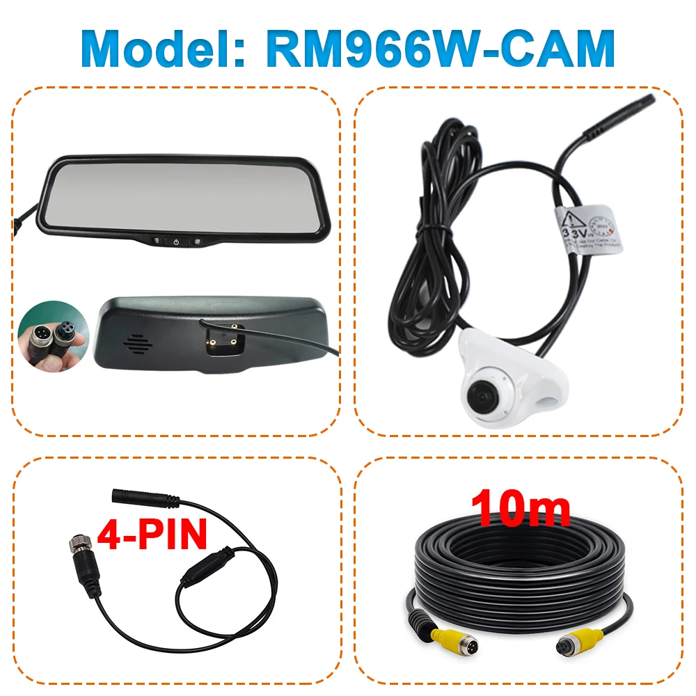 Carsanbo 9.66 Inch IPS Full Screen Car Rear View Mirror Monitor 1080P Reversing Camera 4PIN Connector Streaming Rearview Mirror
