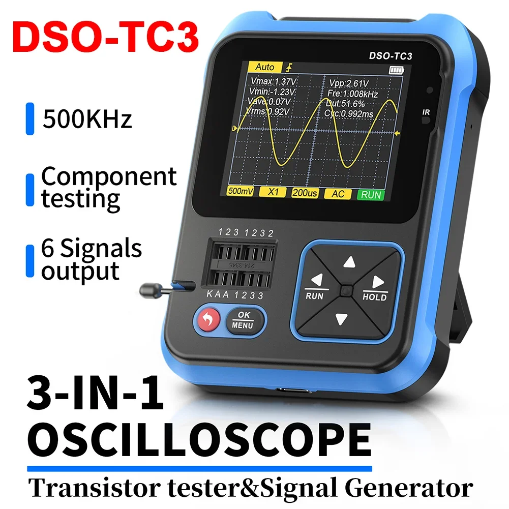 

DSO-TC3 Mini Handheld Digital Oscilloscope 3 In 1 Transistor Tester Signal Source Multifunction Electronic Component Tester