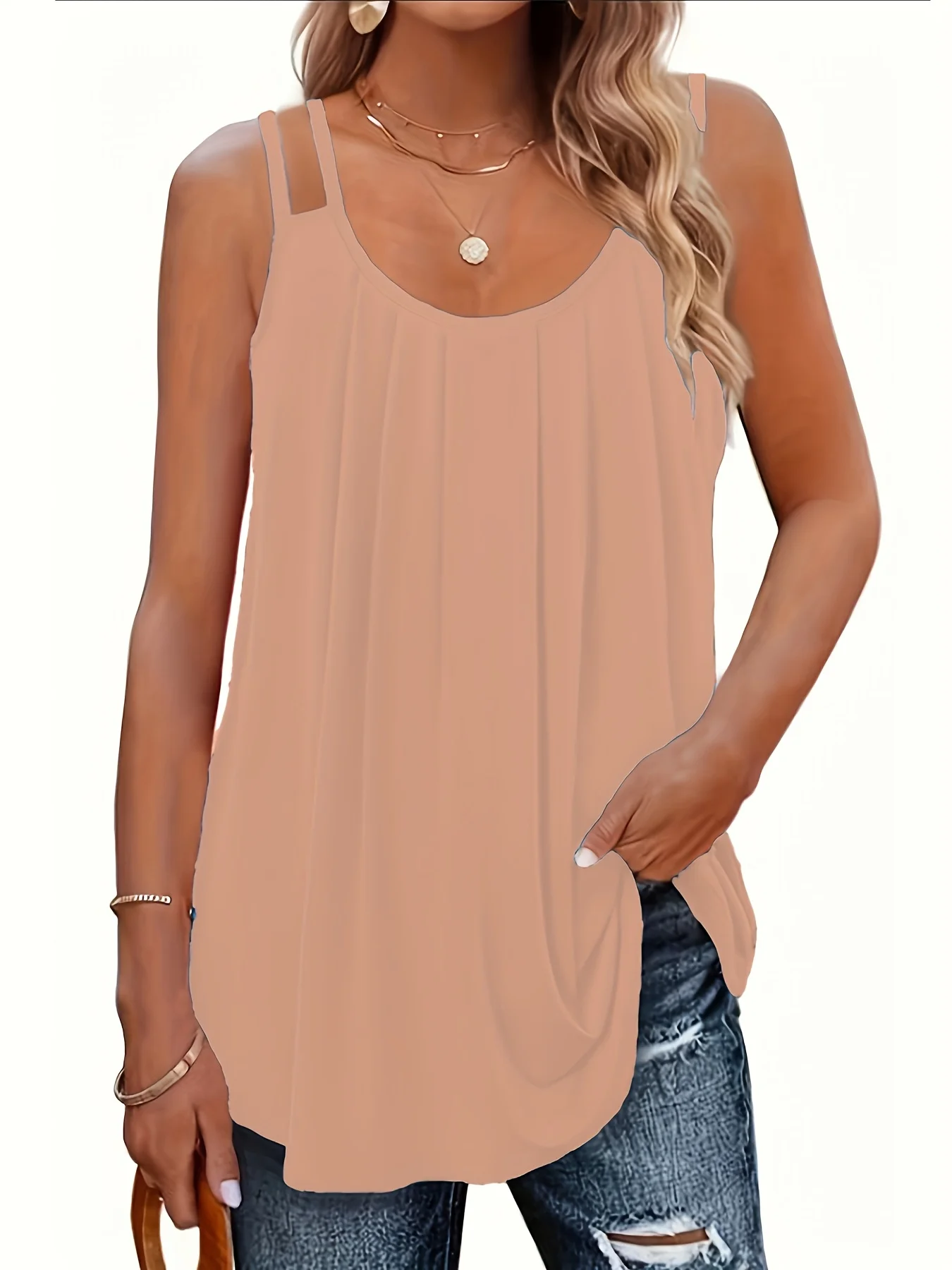 Ärmelloses Tanktop in Übergröße mit doppeltem Trägerdesign und fließender Passform für einen lässigen Sommer-Look – Detail 10