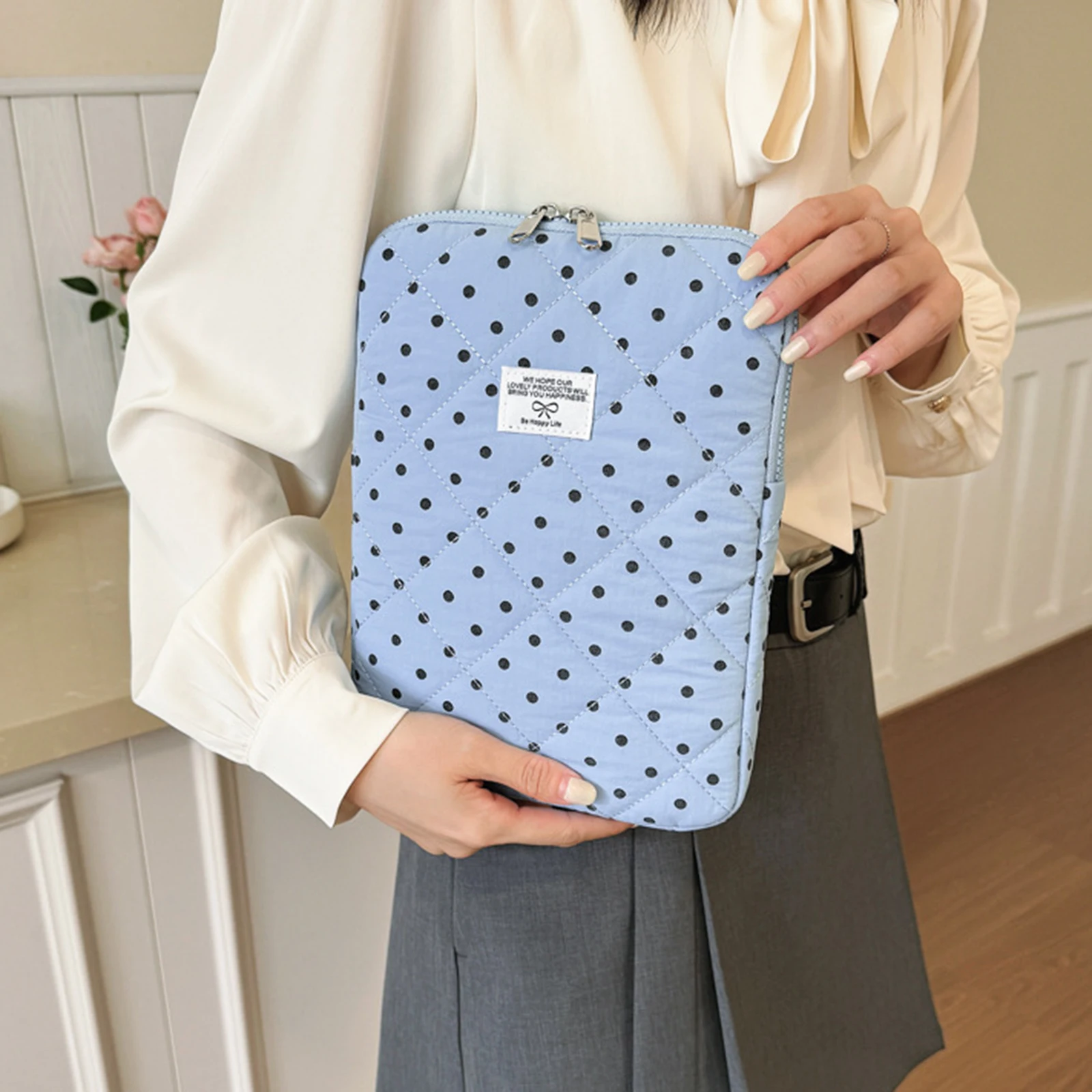 Polka Dot Puffy Laptop Sleeve 11/13/14 Inch Aesthetic Puffy Laptop Case Cute Girl Tablet Bag for Travel Work College Shop