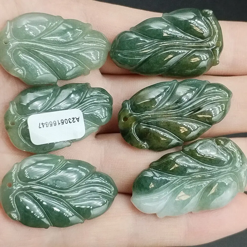 Certified Oily Green Natural Type A Jade Jadeite Carved Leaf Pendant