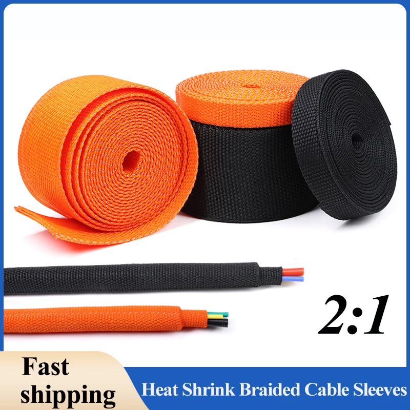 New 2:1 Heat Shrink Braided Cable Sleeve 6~100mm Insulation Flam Retardant Wire Wrap Sheath Protection PET Auto Line Organizer