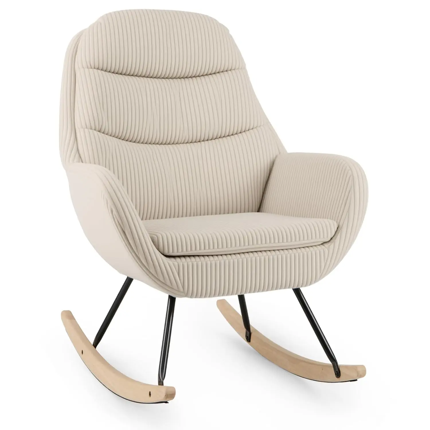 Rocking Chair Nursery, Upholstered Glider Rocker with Padded Backrest & Seat, Rubber Wood Feet, Customized