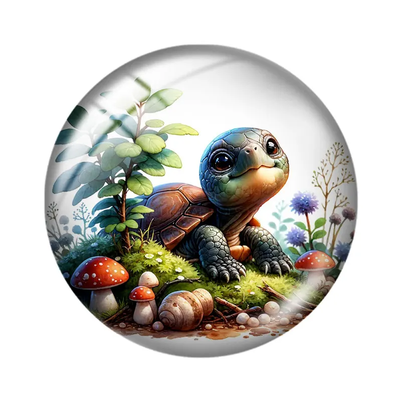 Cute Baby Turtle 12mm/14mm/16mm/18mm/20mm/25mm Round Photo Glass Cabochon Demo Flat Back Making Findings view 6