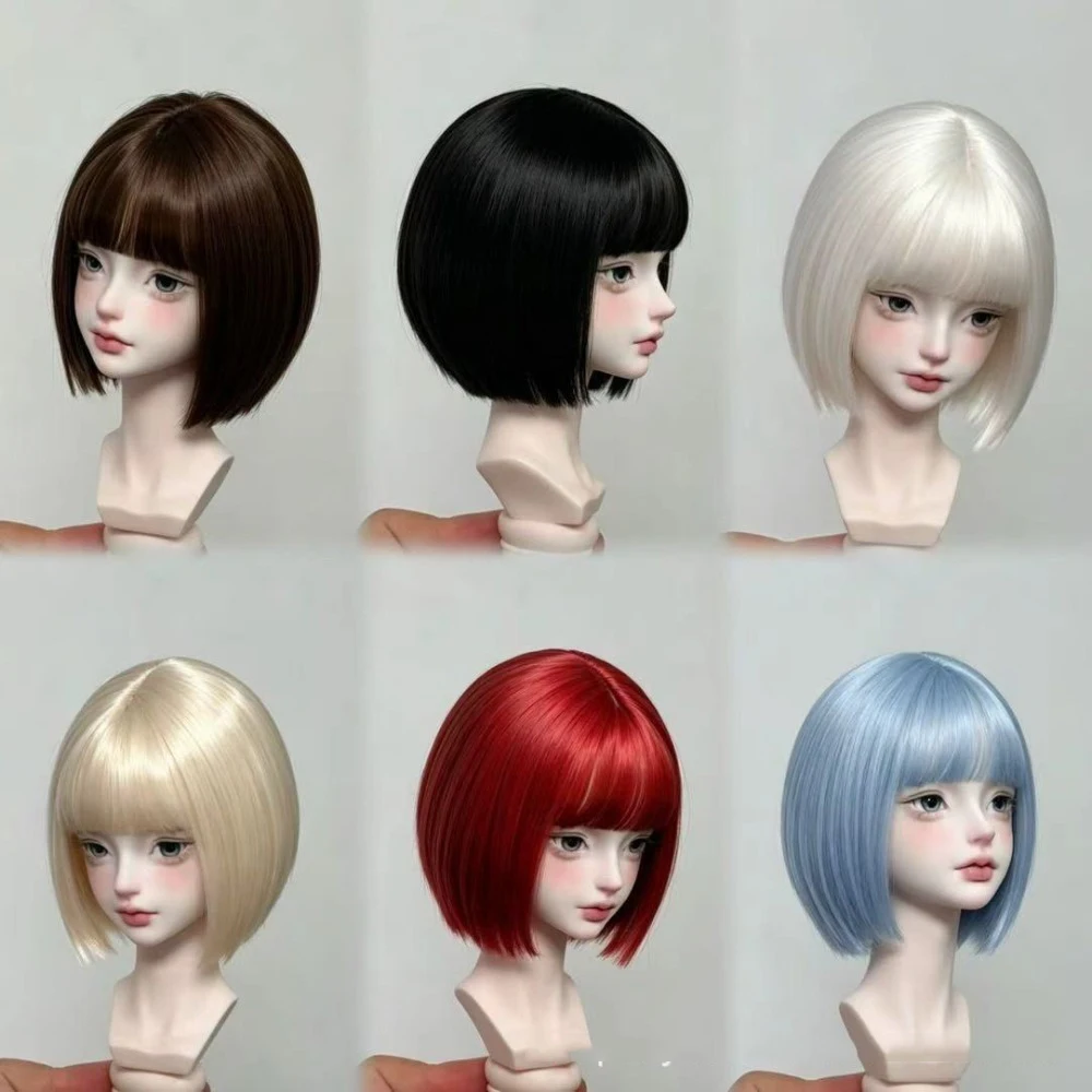 BJD/SD Doll Wig 3/4/6 Point Cute Short Hair Bobble Soft Silk Easy To Style Wig DIY Doll Dress Up Toy Hair Cover Multi-color